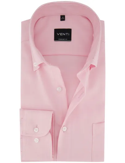 Venti Casual effen roze lange mouwen button-down boord overhemd Venti