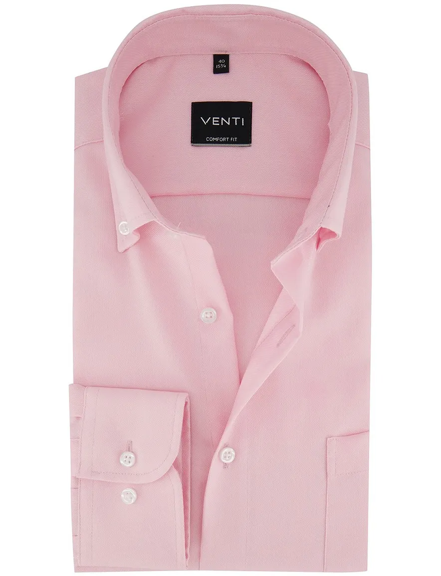 Casual effen roze lange mouwen button-down boord overhemd Venti