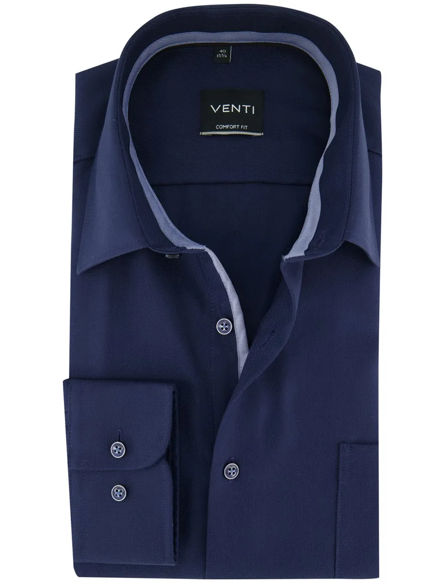 Comfort fit Venti lange mouwen donkerblauw overhemd strijkvrij