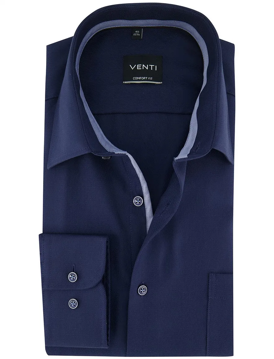 Comfort fit Venti lange mouwen donkerblauw overhemd strijkvrij