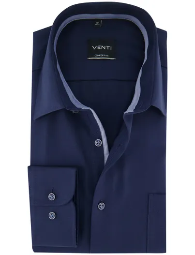 Venti Overhemd Venti strijkvrij lange mouwen donkerblauw comfort fit