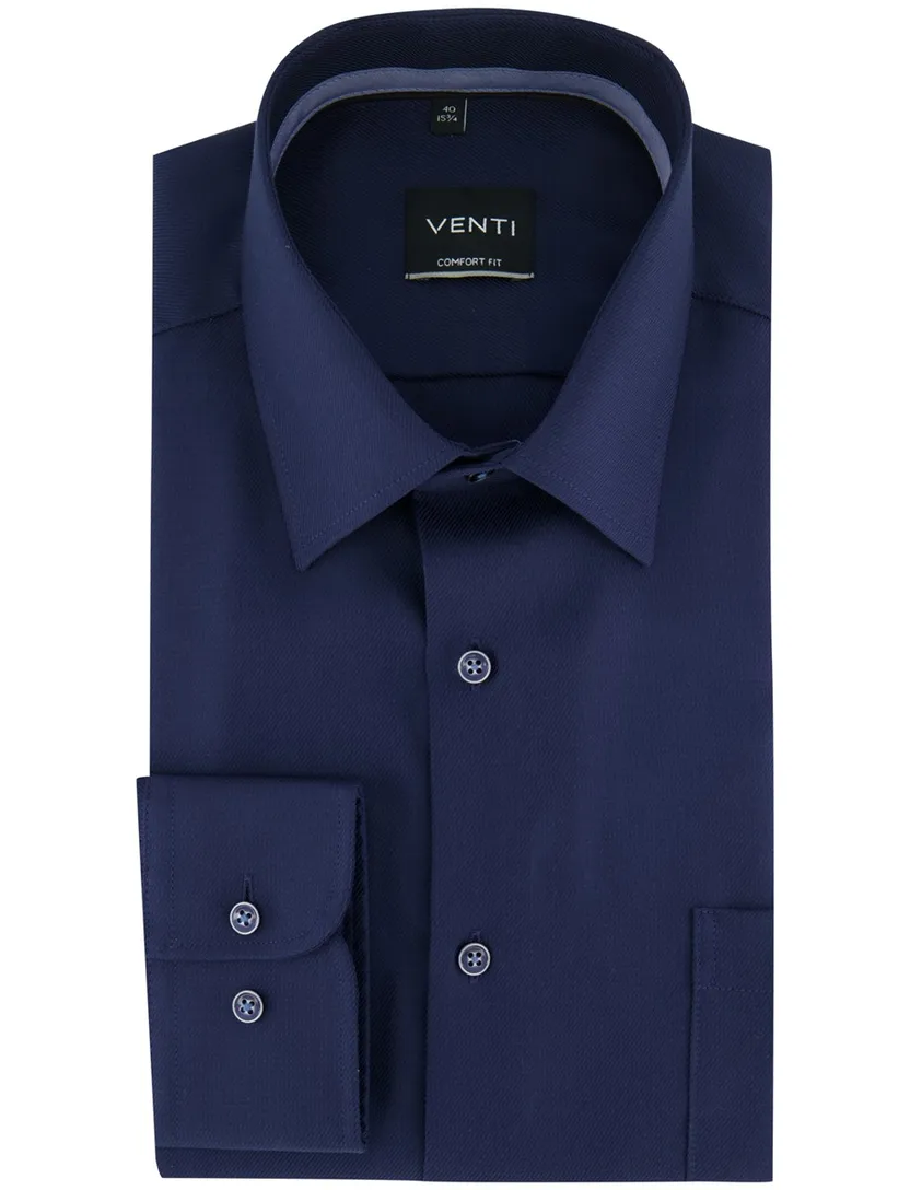 Overhemd Venti strijkvrij lange mouwen donkerblauw comfort fit