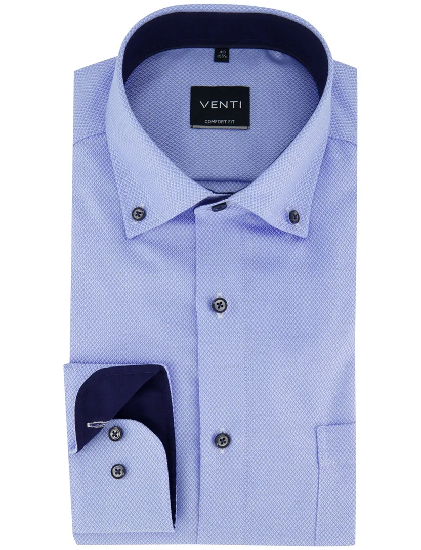 Overhemd Venti comfort fit lange mouw strijkvrij lichtblauw geprint