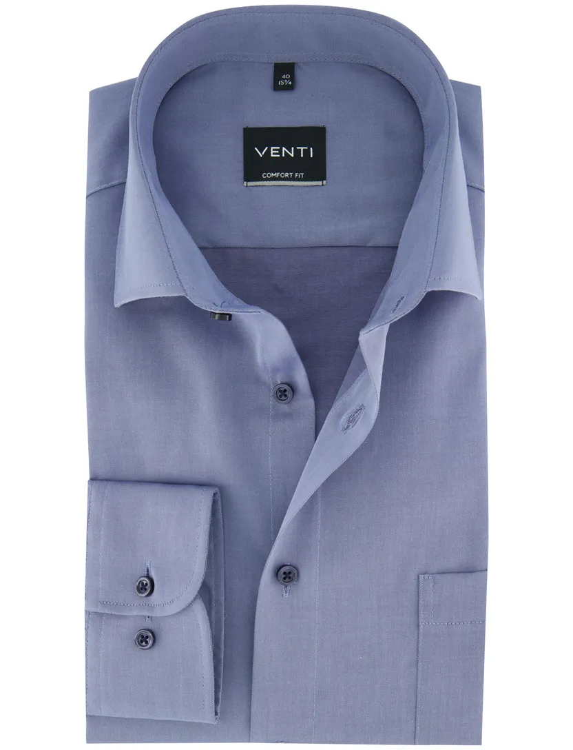 Strijkvrije overhemd Venti casual fit blauw met borstzak