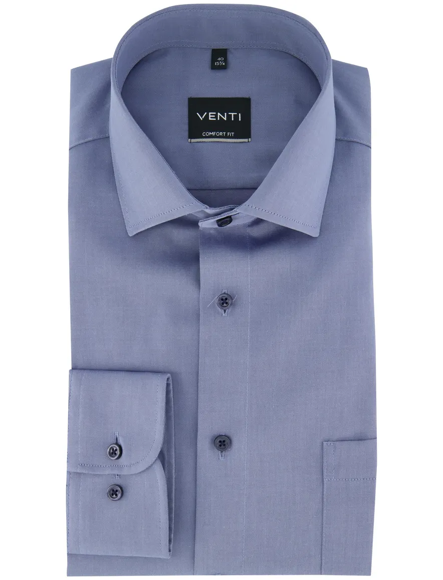 Overhemd Venti casual fit blauw lange mouw wide collar