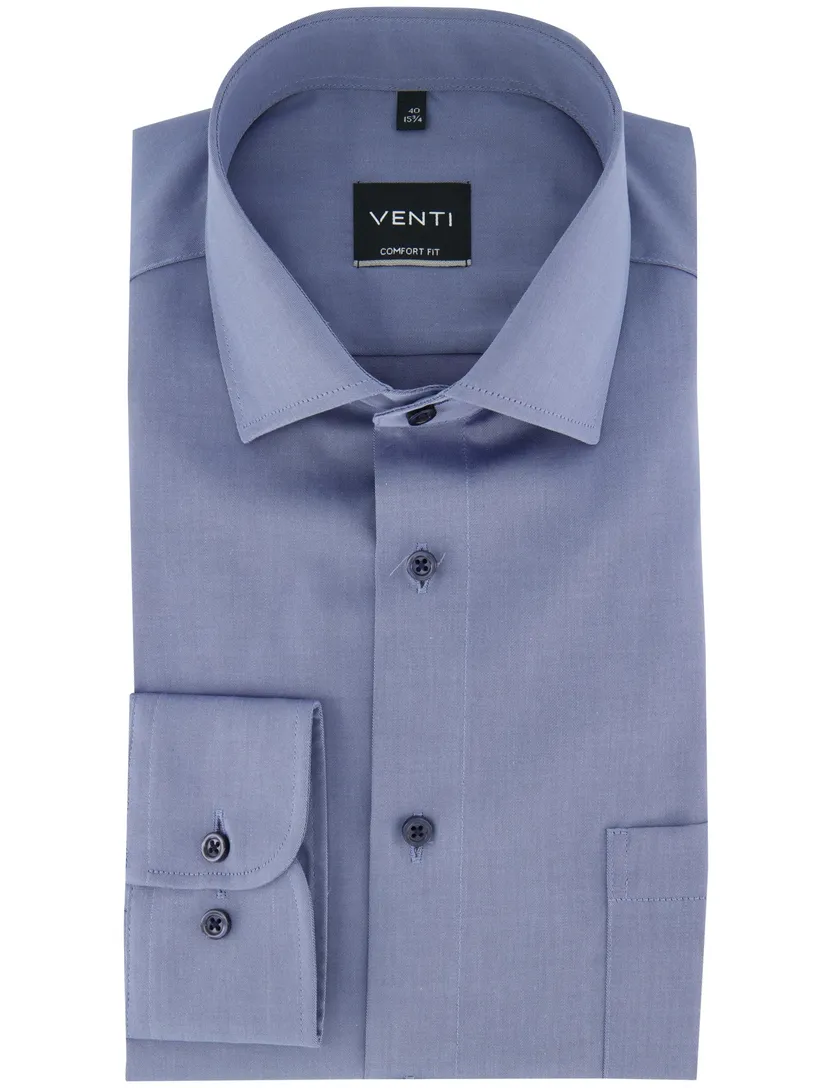 Strijkvrije overhemd Venti casual fit blauw met borstzak