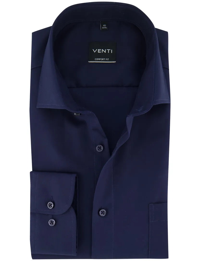 Strijkvrij overhemd Venti comfort fit navy met borstzak