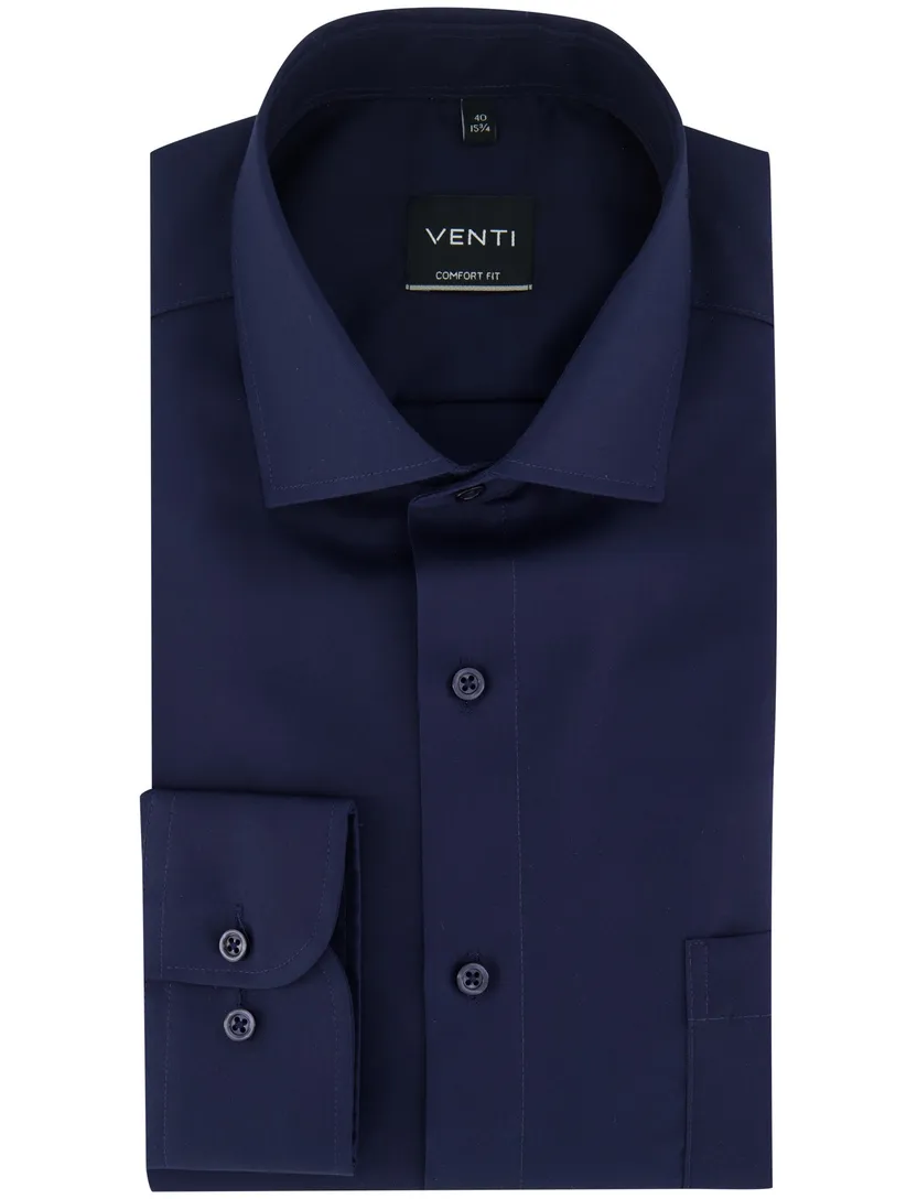 Strijkvrij overhemd Venti comfort fit navy met borstzak