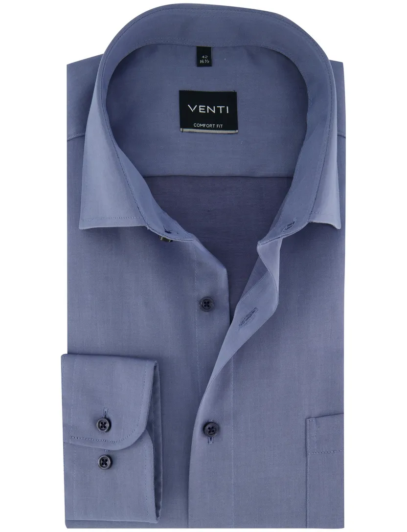 Venti Comfort Fit Overhemd semi-wide collar mouwlengte 7 blauw