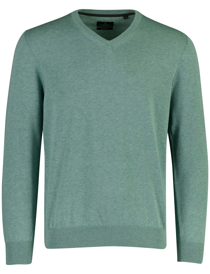 Trui met v-hals Casa Moda groen gebreid