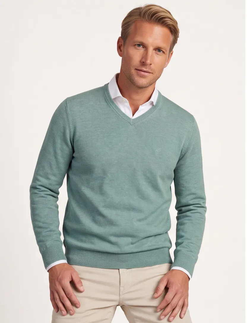 Gebreide trui Casa Moda groen v-hals
