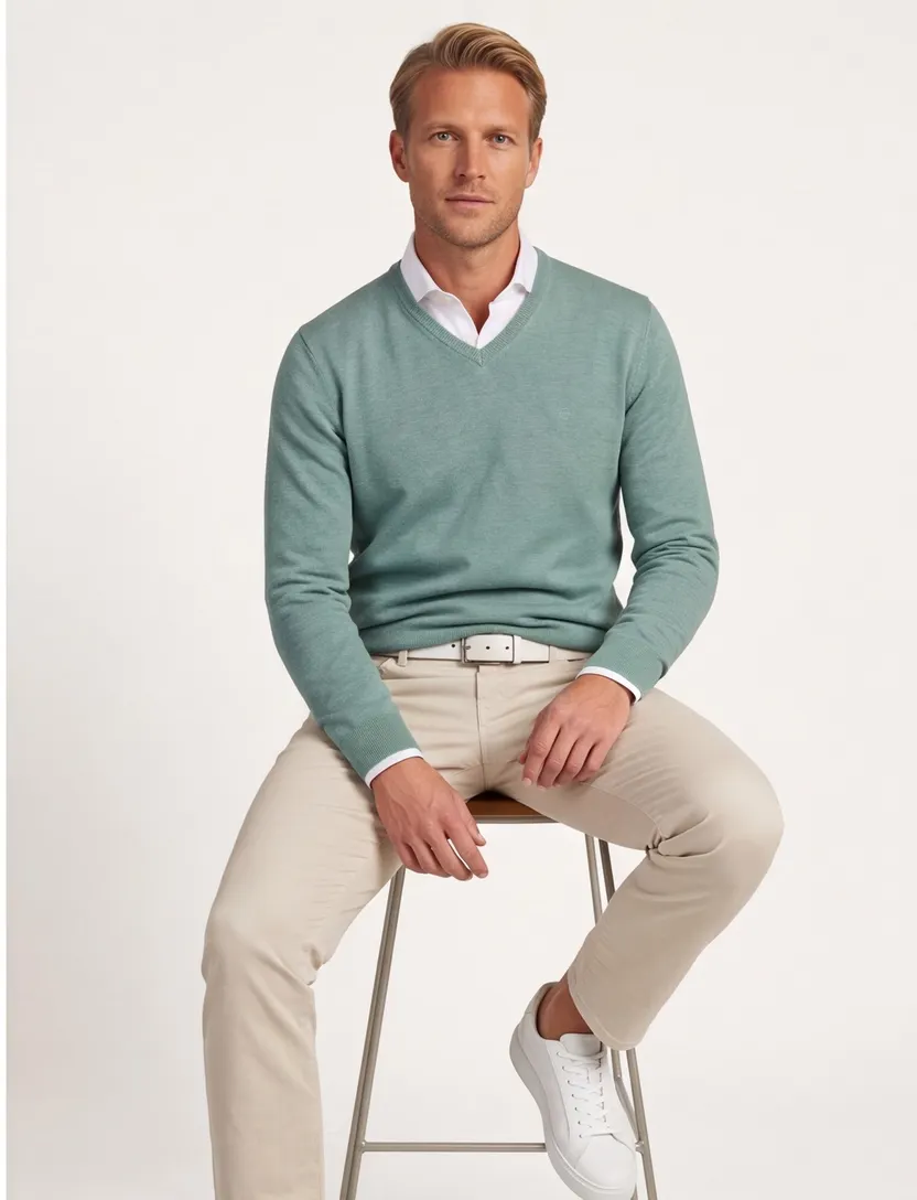 Gebreide trui Casa Moda groen v-hals