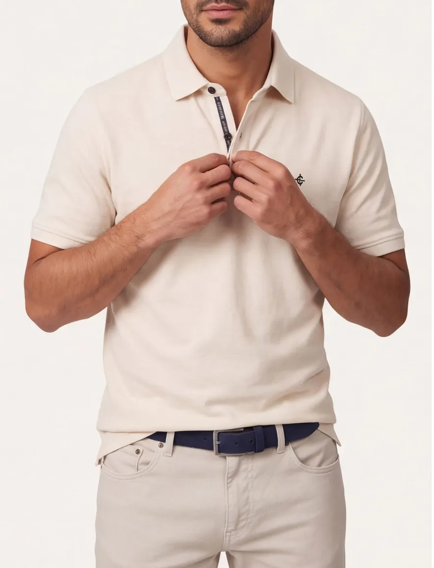 polo creme Casa Moda korte mouw 2-knoops effen
