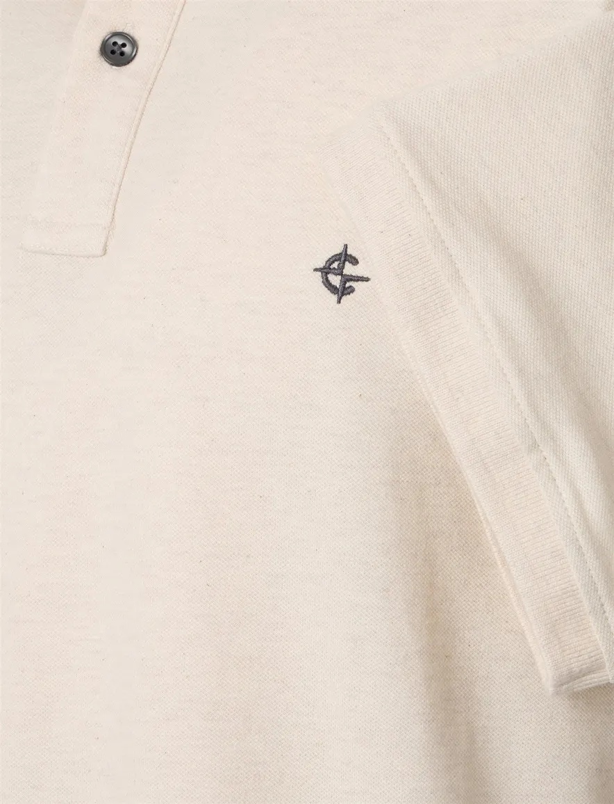 polo creme Casa Moda korte mouw 2-knoops effen
