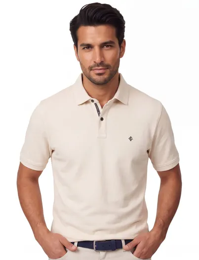 Casa Moda polo creme Casa Moda korte mouw 2-knoops effen