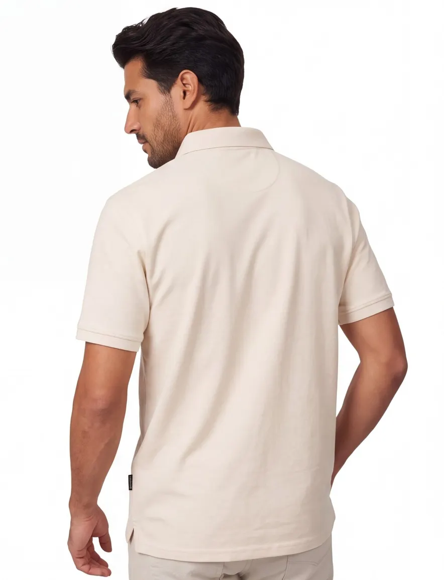 polo creme Casa Moda korte mouw 2-knoops effen