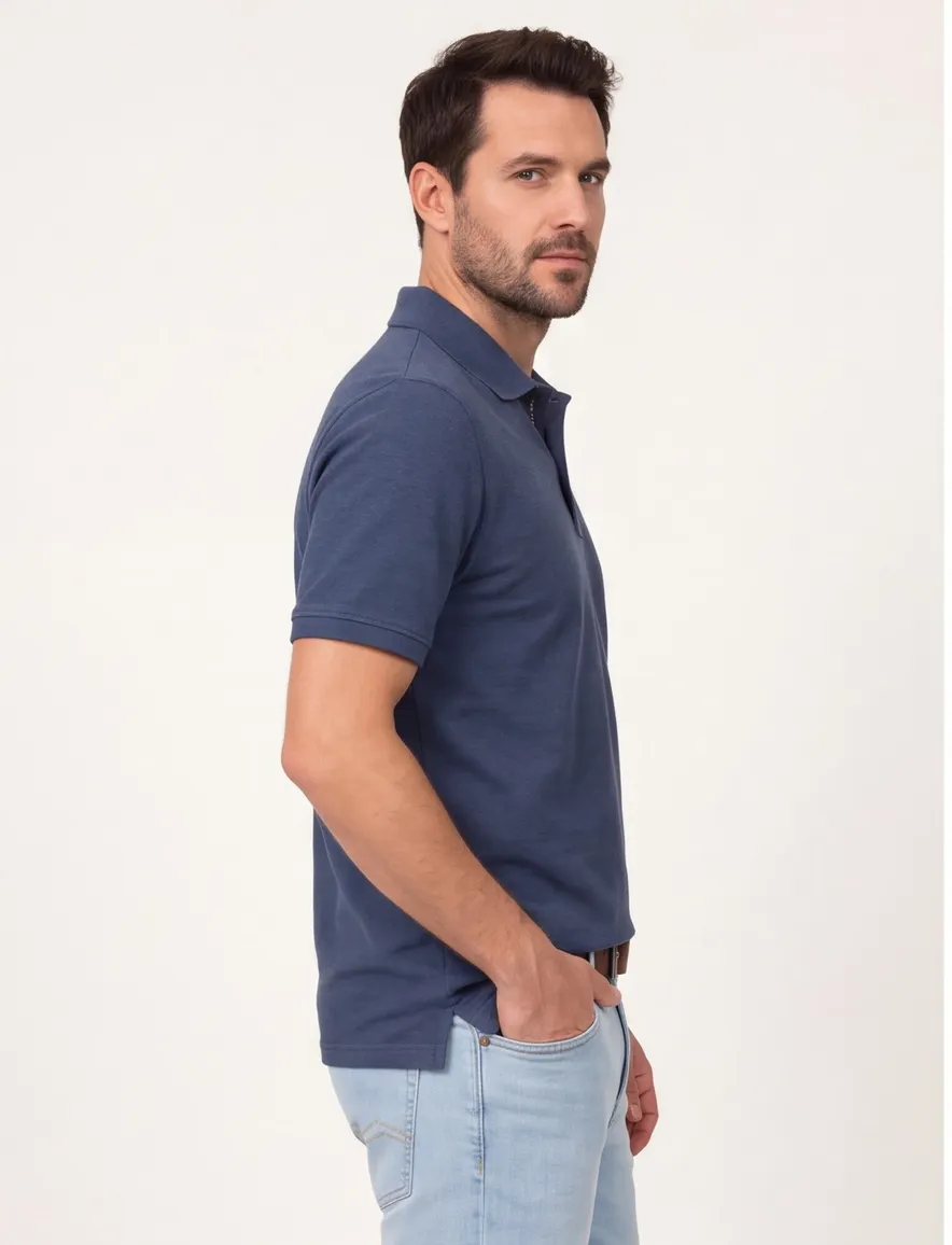 polo blauw Casa Moda korte mouw 2-knoops gemêleerd