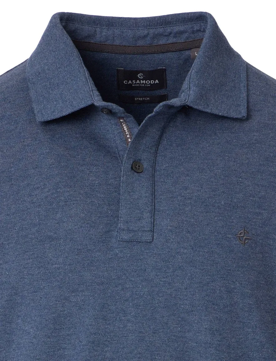 polo blauw Casa Moda korte mouw 2-knoops gemêleerd