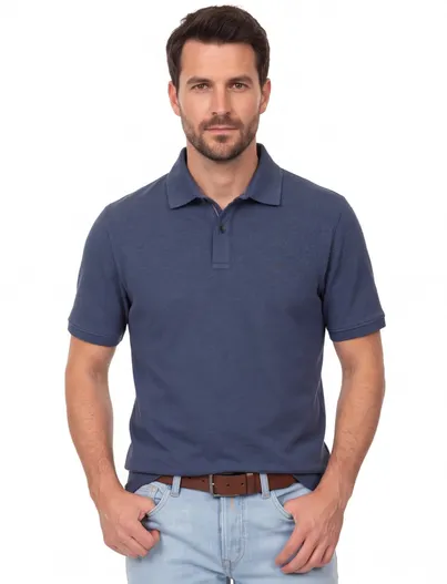 Casa Moda blauw polo normale fit Casa Moda korte mouw 2-knoops
