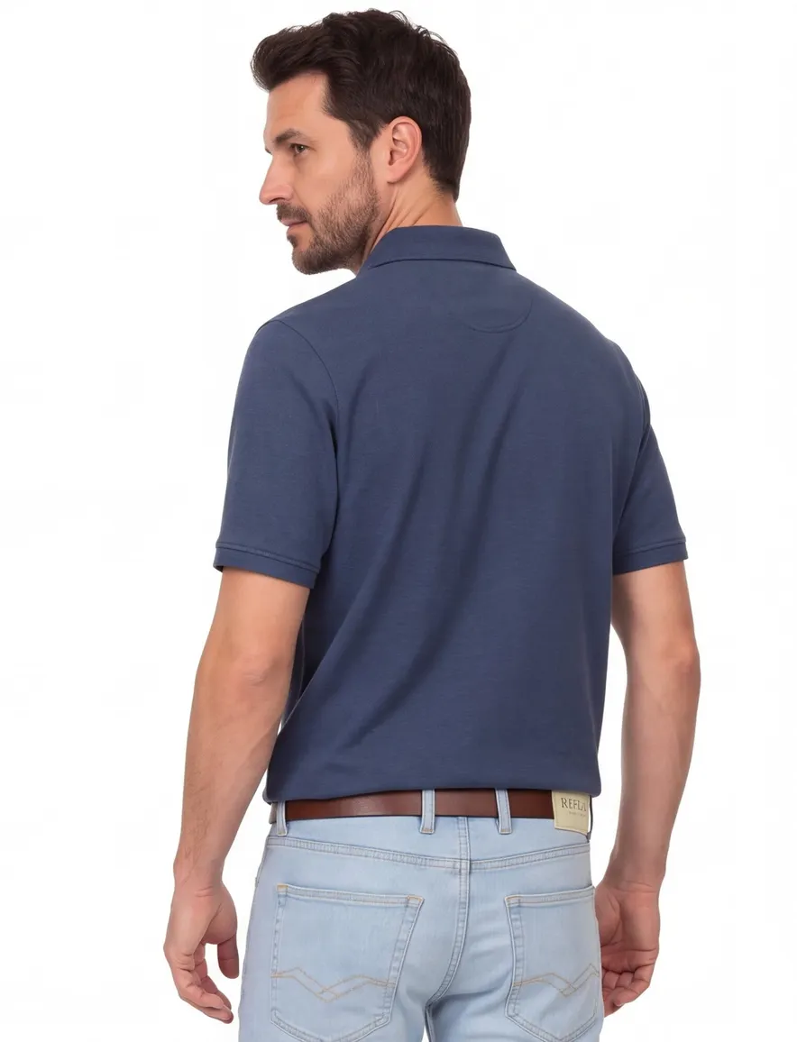 polo blauw Casa Moda korte mouw 2-knoops gemêleerd