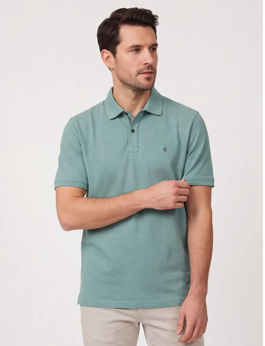 polo turquoise Casa Moda korte mouw 2-knoops gemêleerd