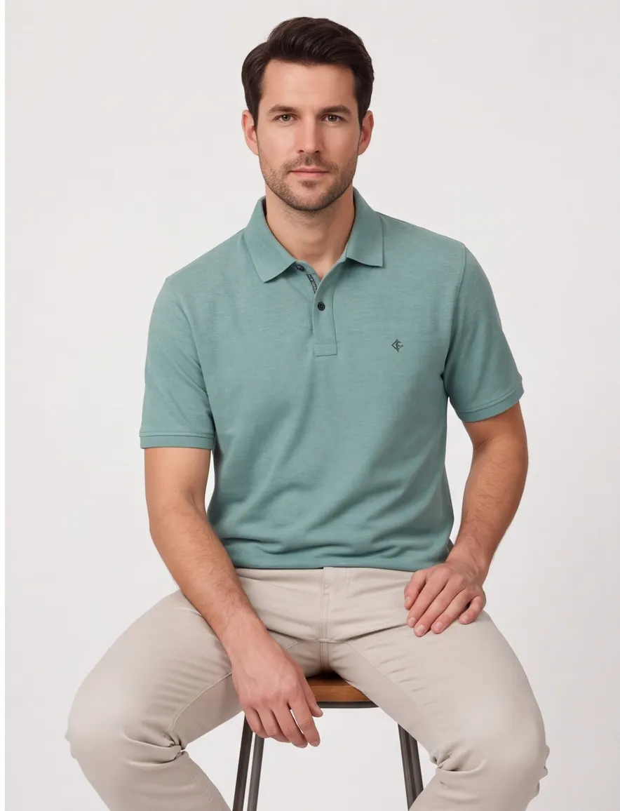polo turquoise Casa Moda korte mouw 2-knoops gemêleerd
