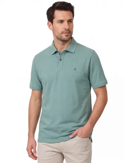 Casa Moda polo turquoise Casa Moda korte mouw 2-knoops gemêleerd