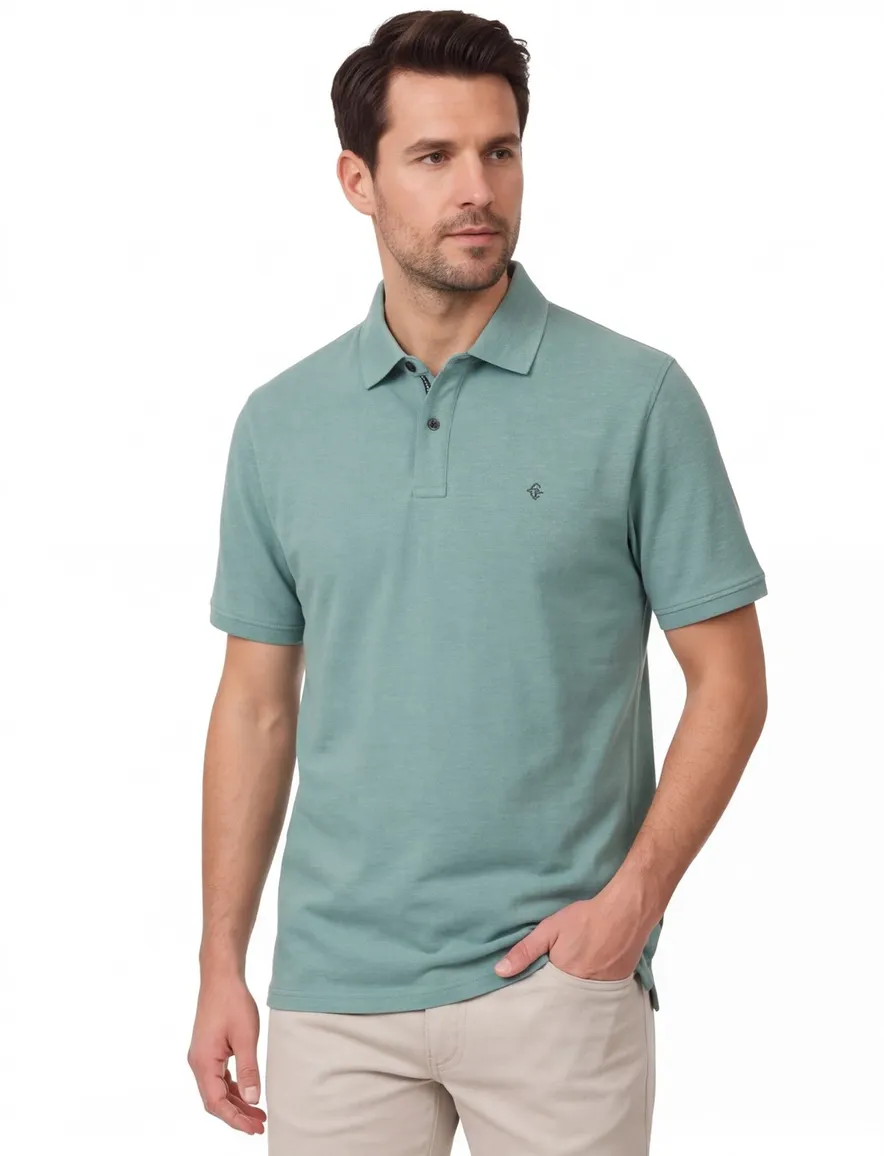 polo turquoise Casa Moda korte mouw 2-knoops gemêleerd