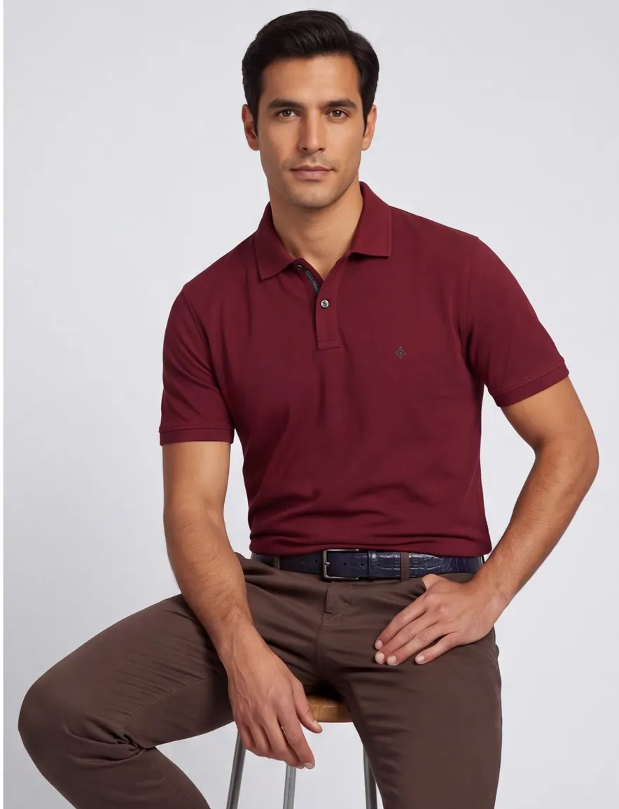 Casa Moda poloshirt bordeaux 2-knoops