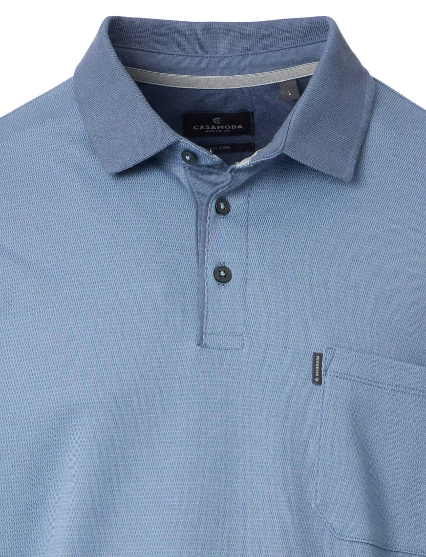 polo 3 knoops met borstzak Casa Moda blauw effen katoen