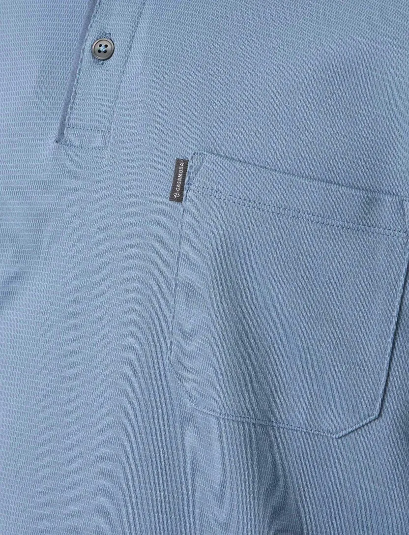 polo 3 knoops met borstzak Casa Moda blauw effen katoen