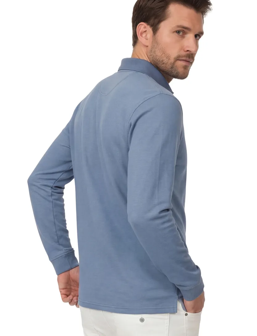 polo 3 knoops met borstzak Casa Moda blauw effen katoen