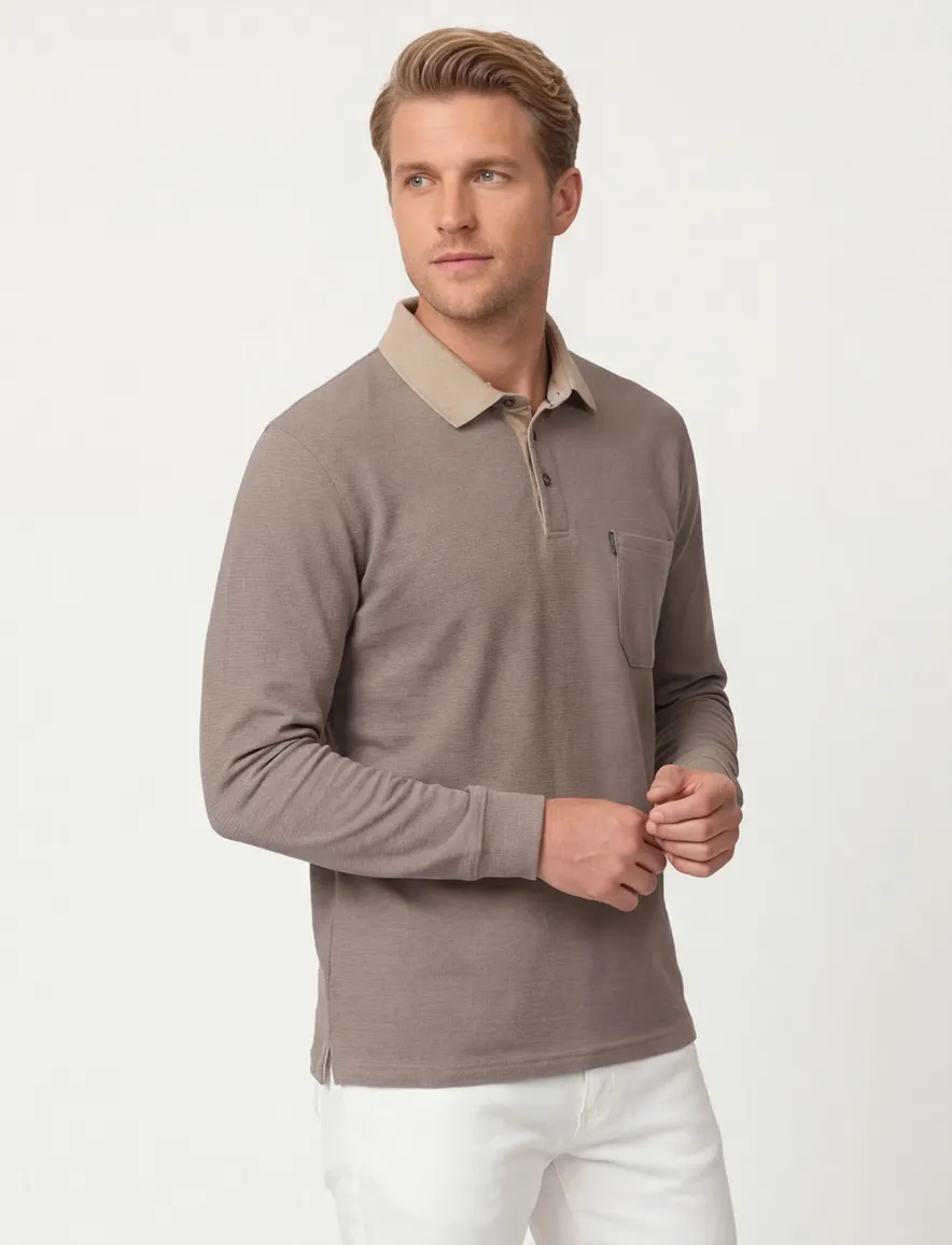 Casa Moda polo bruin 3 knoops borstzak lange mouw
