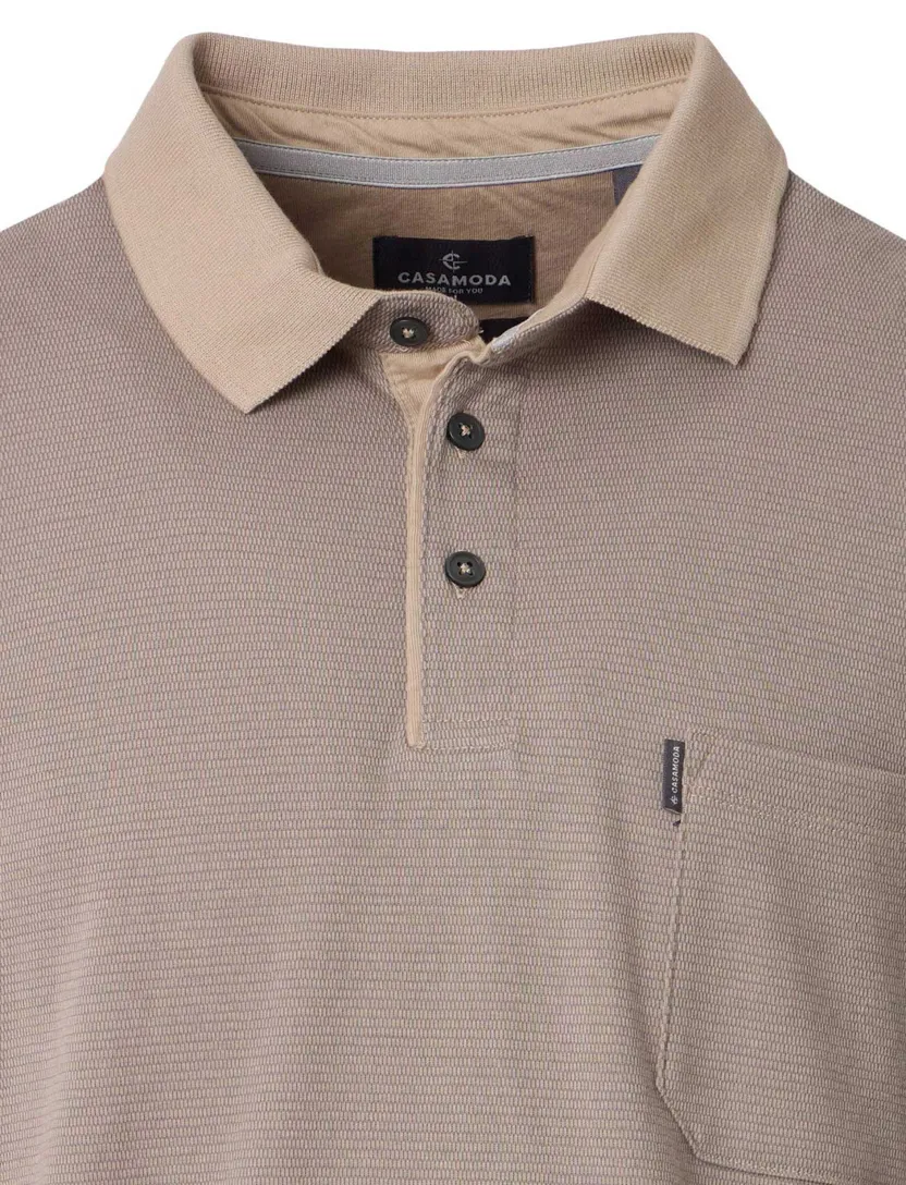 polo 3 knoops met borstzak Casa Moda bruin effen katoen