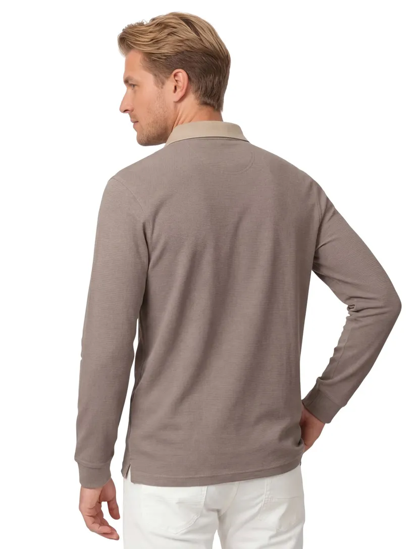 polo 3 knoops met borstzak Casa Moda bruin effen katoen