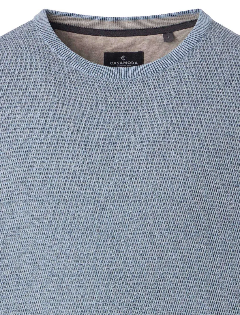 trui met textuur Casa Moda blauw ronde hals
