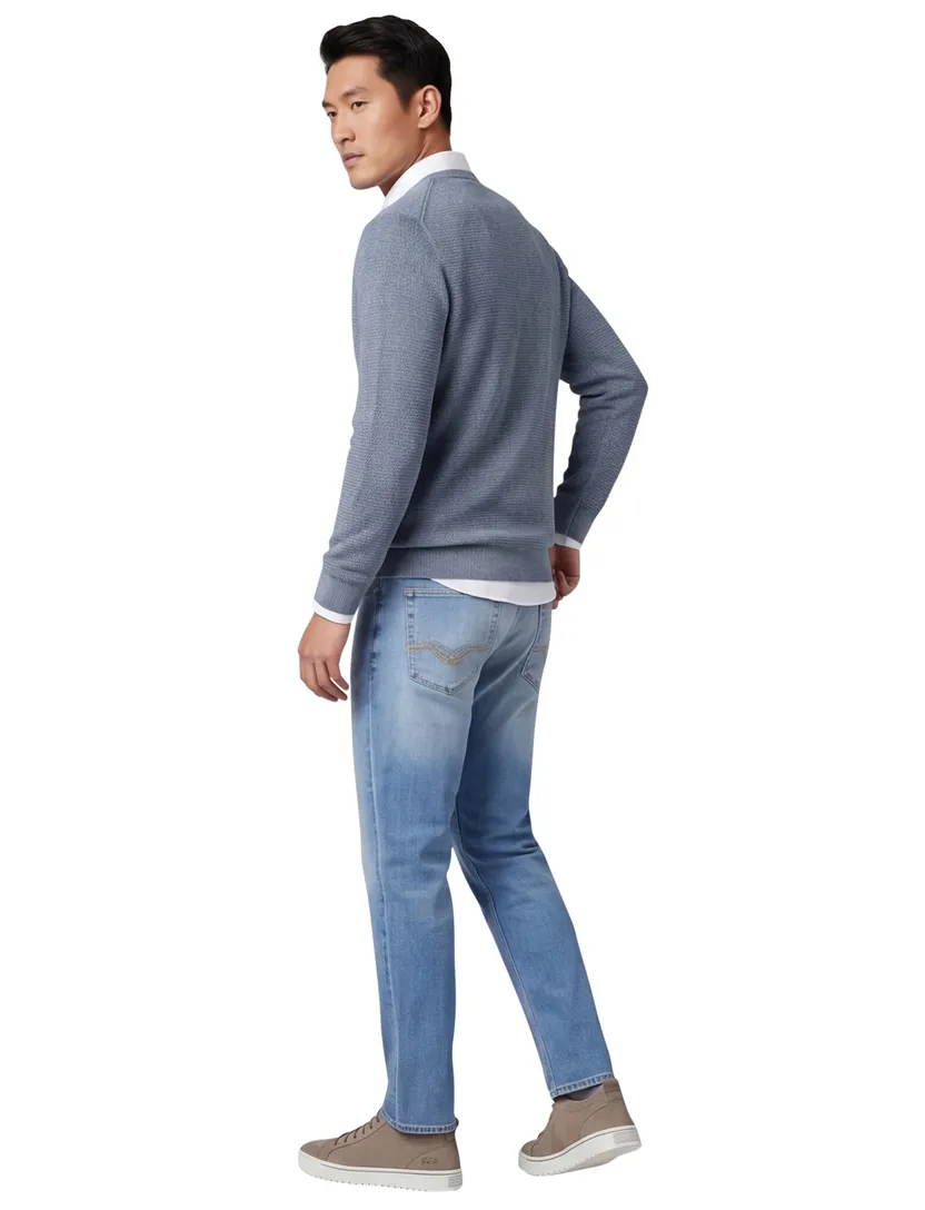 trui met textuur Casa Moda blauw ronde hals