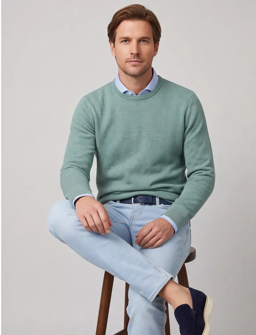 Trui Casa Moda ronde hals gebreid groen