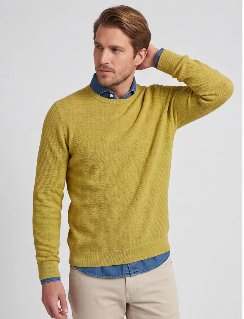 Gebreide Casa Moda trui met ronde hals geel