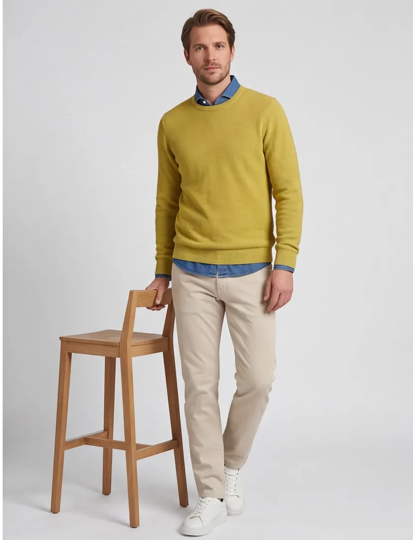 Gebreide Casa Moda trui met ronde hals geel