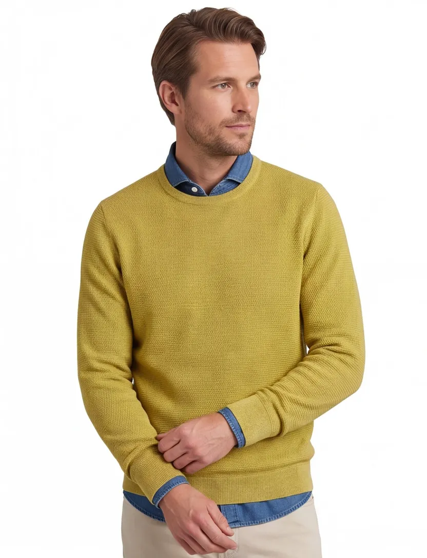 Gebreide Casa Moda trui met ronde hals geel