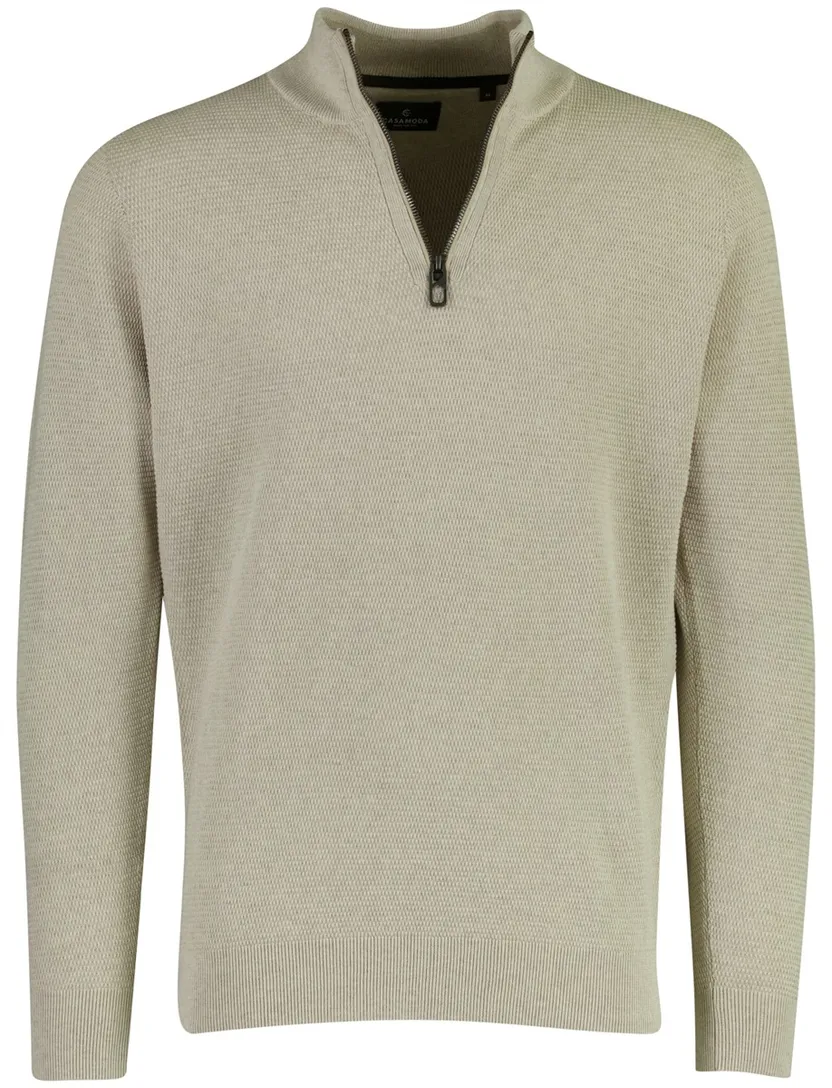 Gebreide beige Casa Moda trui met half zip