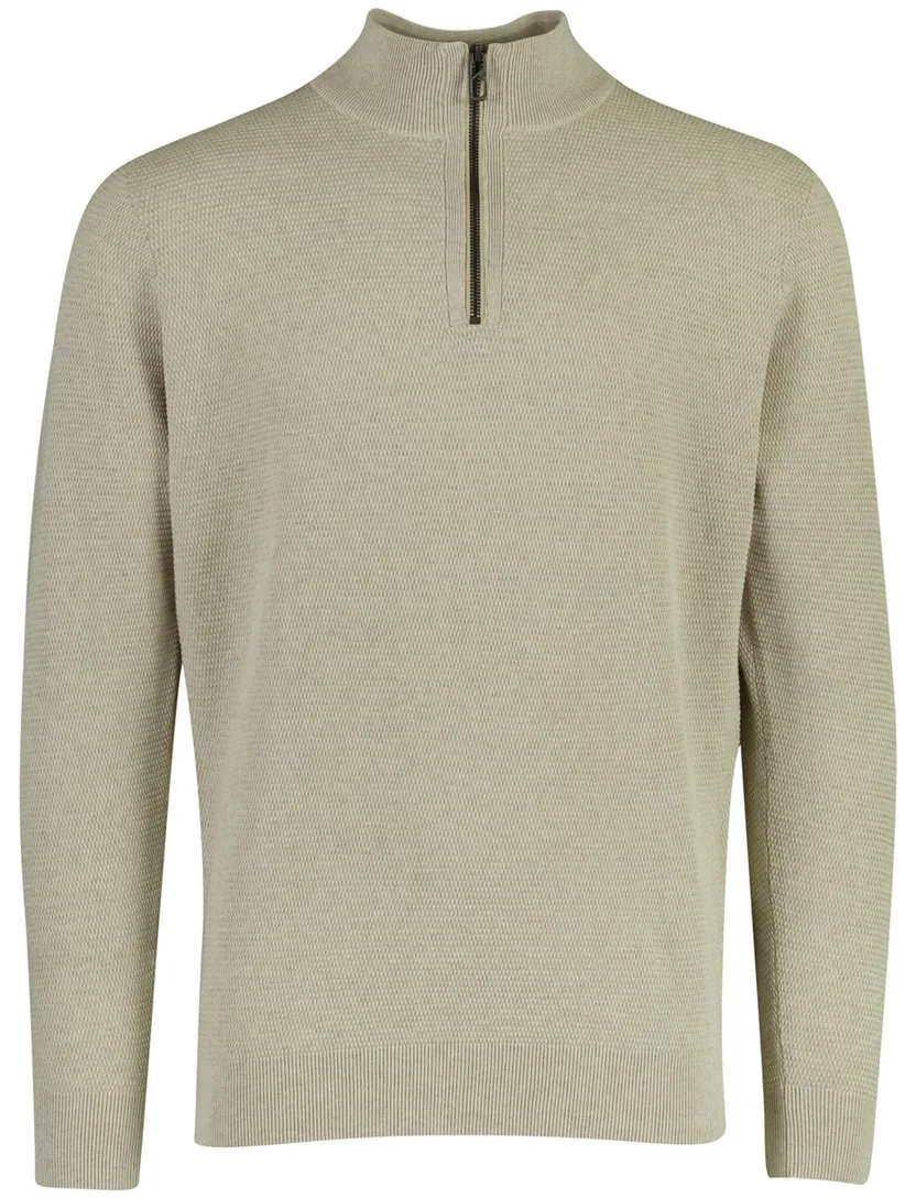 Gebreide beige Casa Moda trui met half zip