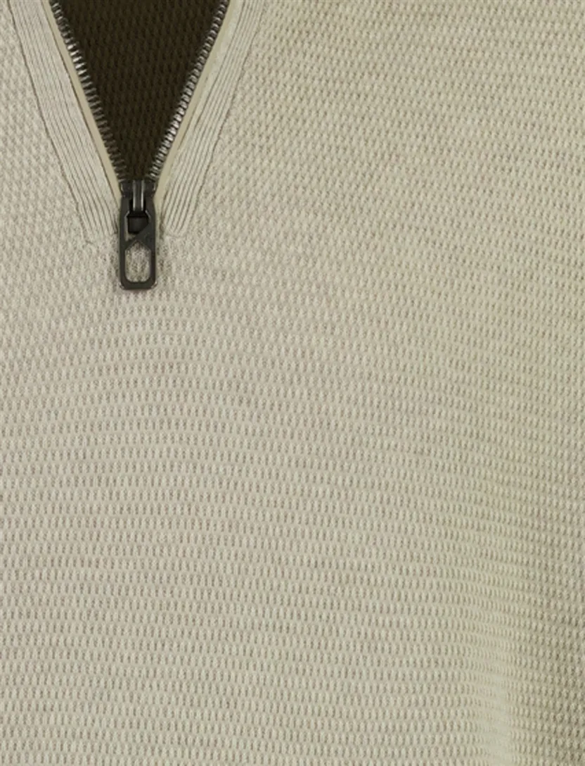 Gebreide beige Casa Moda trui met half zip