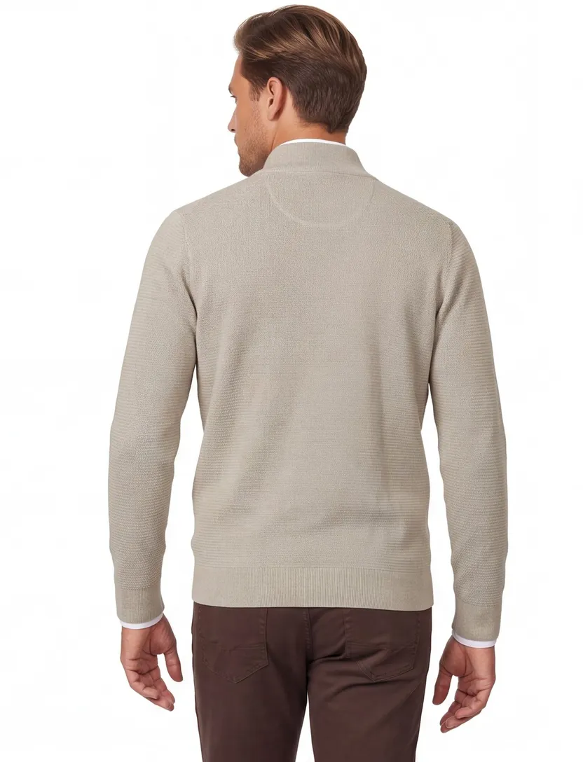 Gebreide beige Casa Moda trui met half zip