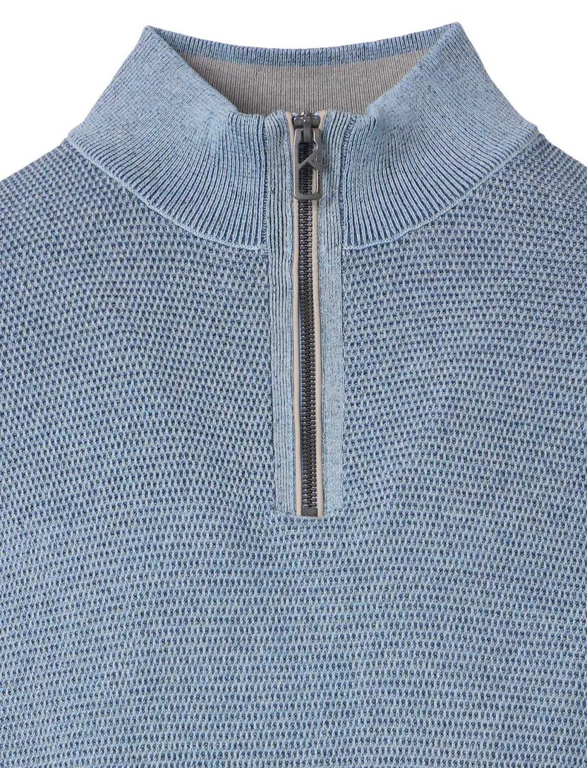 trui half-zip met textuur Casa Moda blauw ronde hals
