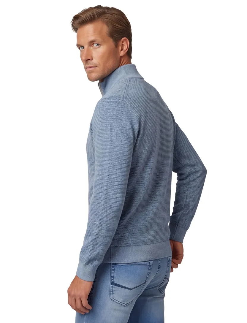 trui half-zip met textuur Casa Moda blauw ronde hals