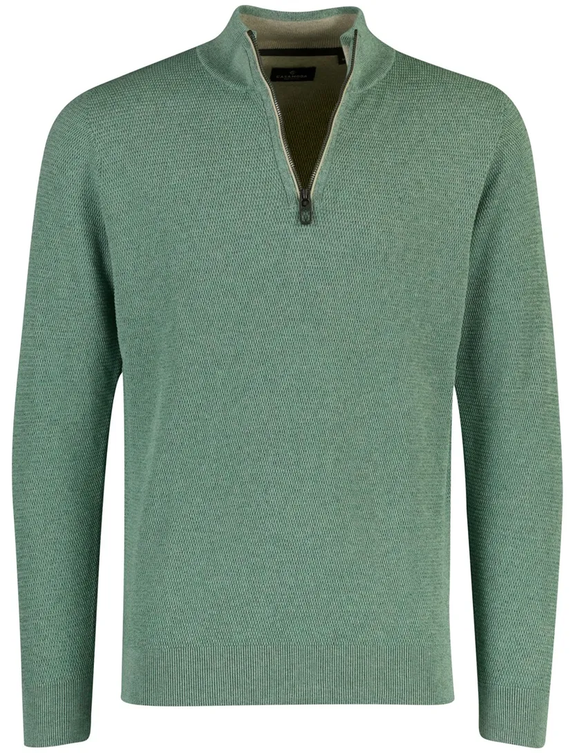 Gebreide groene Casa Moda trui met half zip