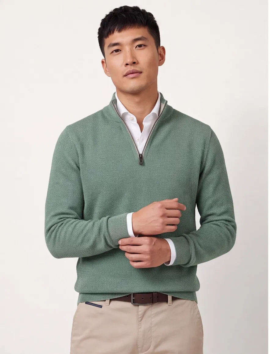 Trui Casa Moda half zip gebreid groen