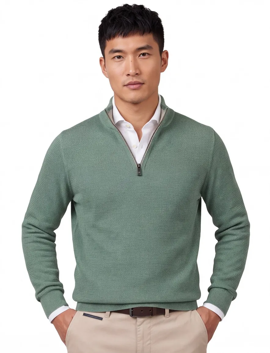 Trui Casa Moda half zip gebreid groen